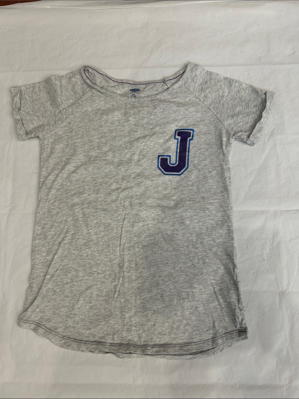 Justice Light Gray Short Sleeve Tee with Purple and Blue 'J' Patch